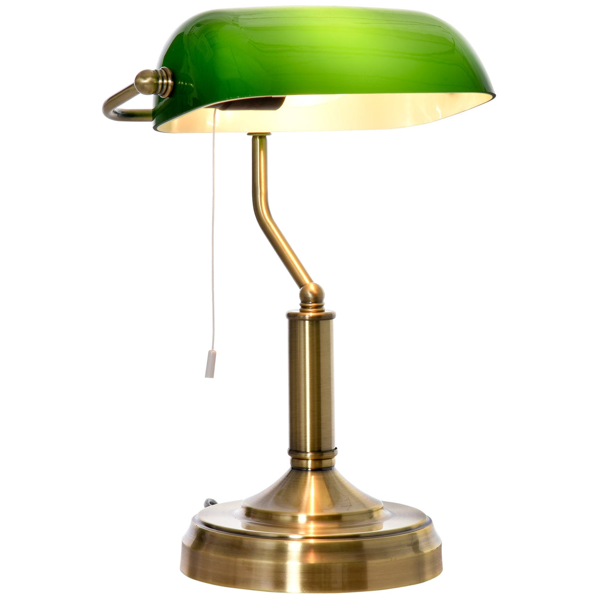 Homcom bankers desk lamp with green glass shade and brass tone finish base perfect for home office use