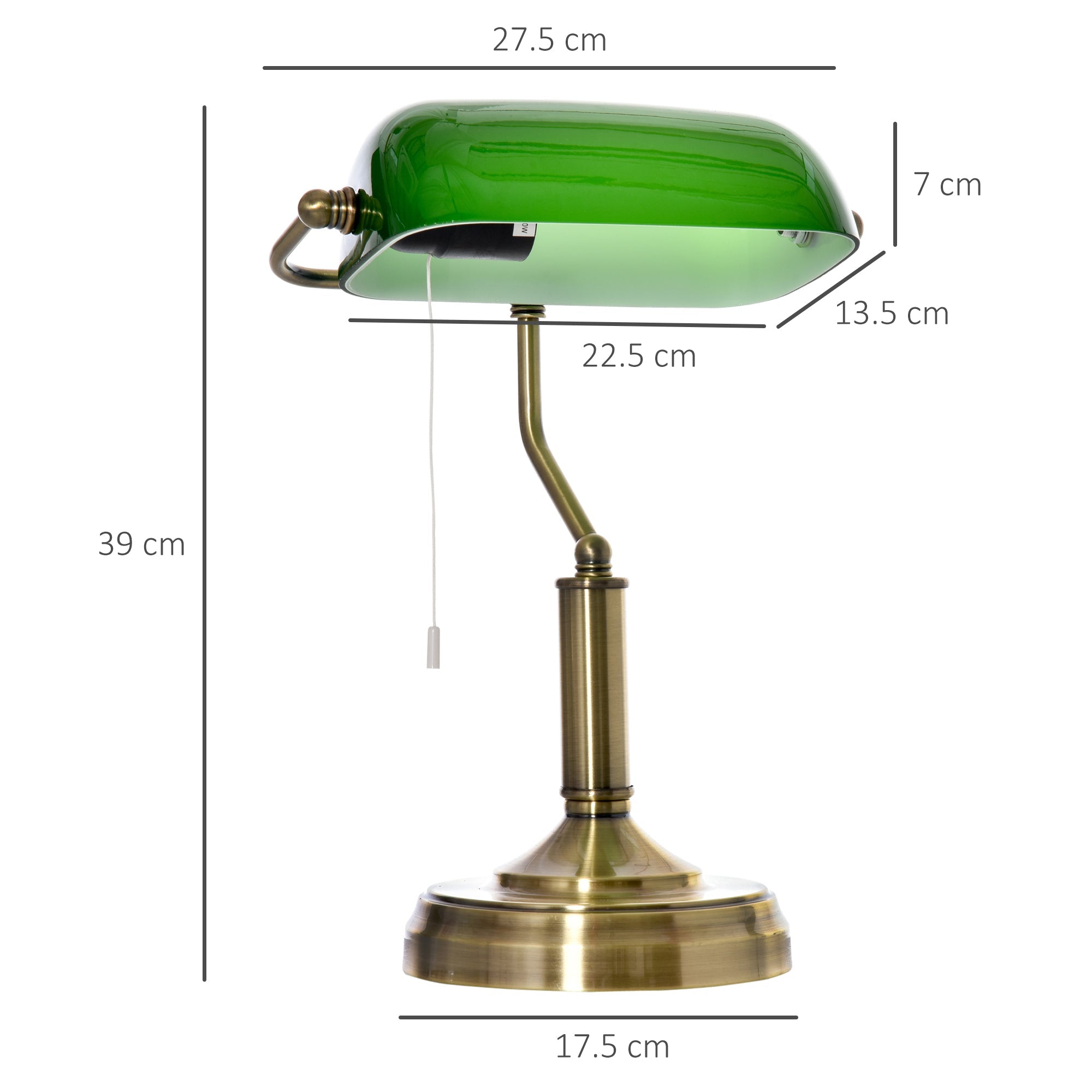 Vintage-style desk lamp with brass tone finish and green glass shade ideal for home office lighting