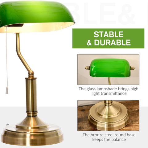 Homcom bankers desk lamp with green glass shade and brass tone finish base perfect for home office use