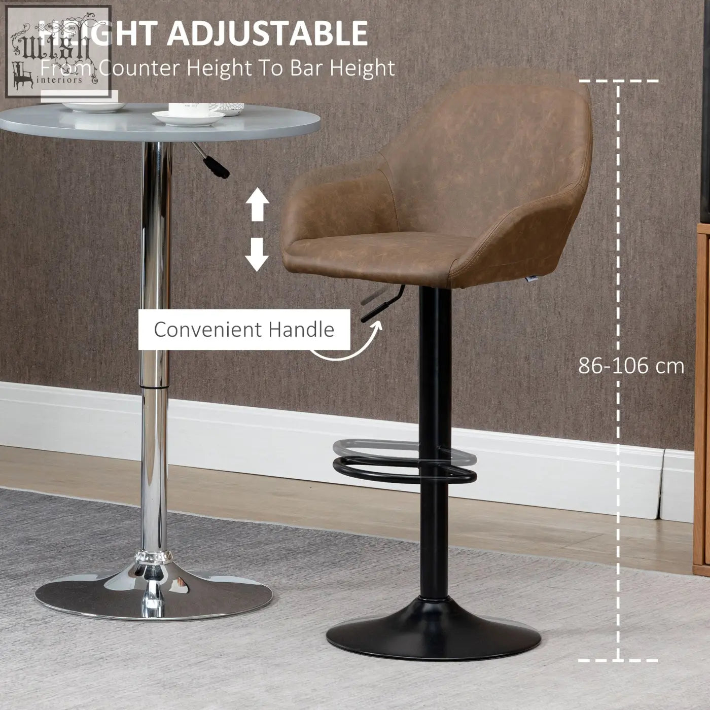 Brown faux leather homcom bar stool with black metal frame gas lift and skin friendly pu leather for kitchen counter