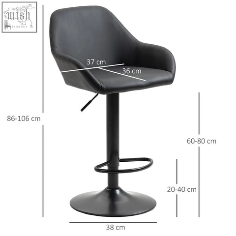 Black leatherette homcom bar stool with gas lift, skin friendly pu leather, adjustable height, footrest for kitchen counter
