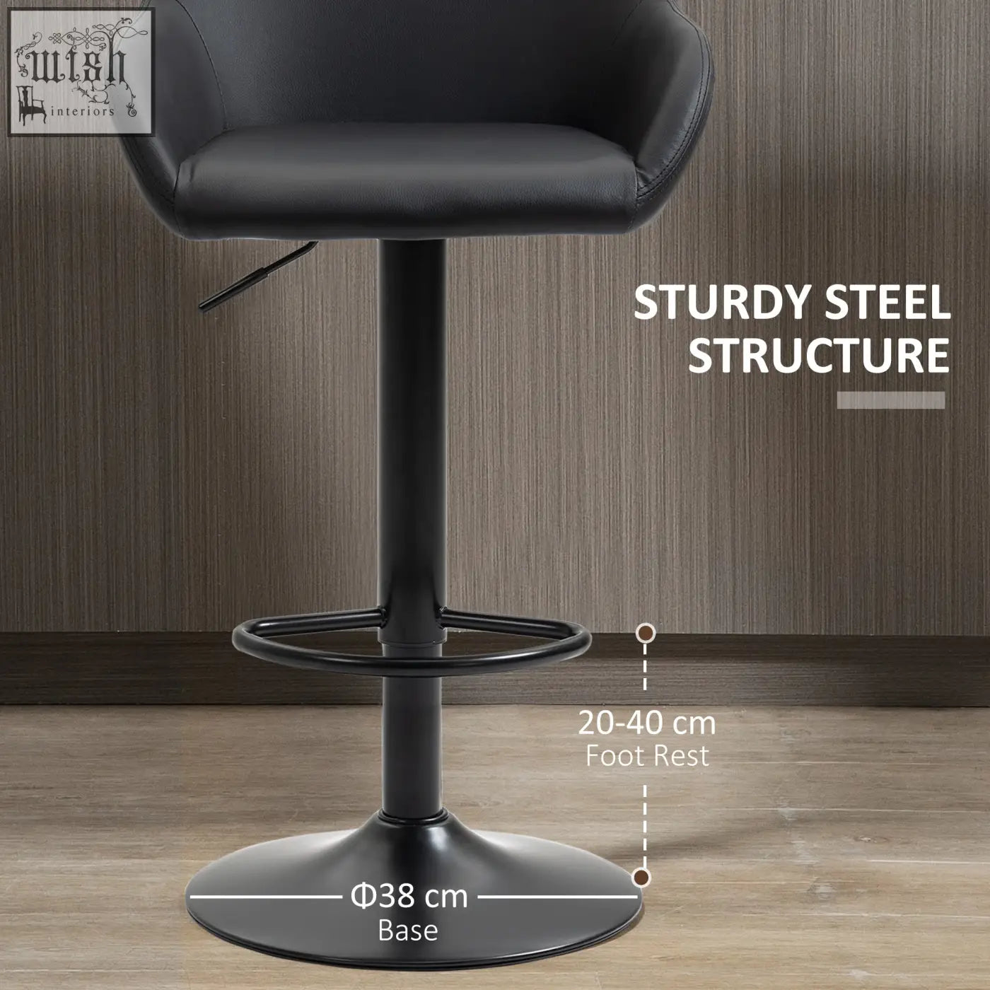 Black leatherette HOMCOM bar stool with sturdy steel base and footrest perfect for kitchen counter with gas lift and pu leather