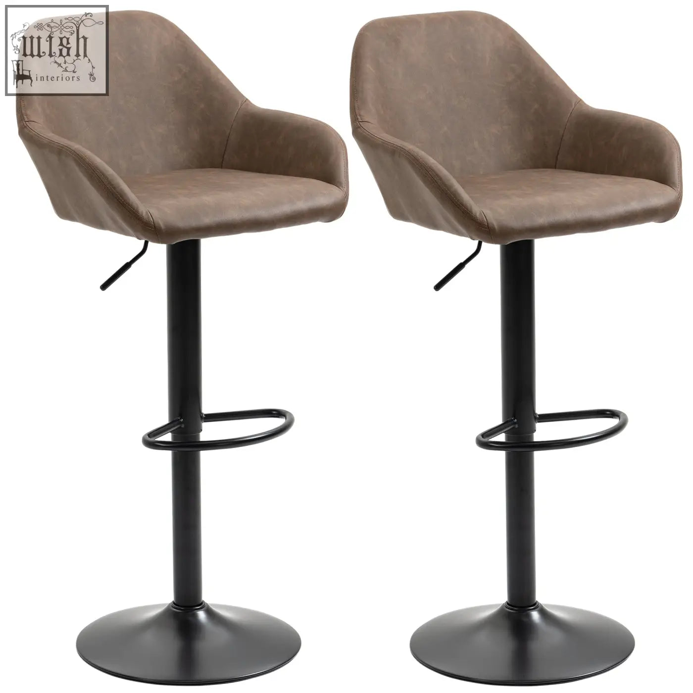 Brown faux leather upholstered HOMCOM bar stools set of 2 with skin-friendly pu leather and gas lift for kitchen counter