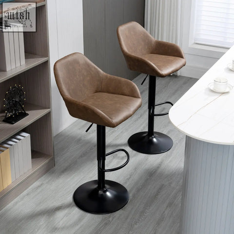 Homcom bar stools set of 2 in dark brown skin-friendly pu leather with gas lift swivel for kitchen counter seating