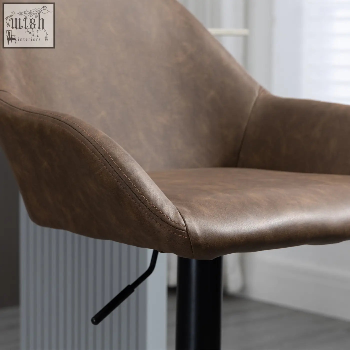 Brown faux leather homcom bar stool with skin-friendly pu leather, gas lift, and black metal base for kitchen counter use