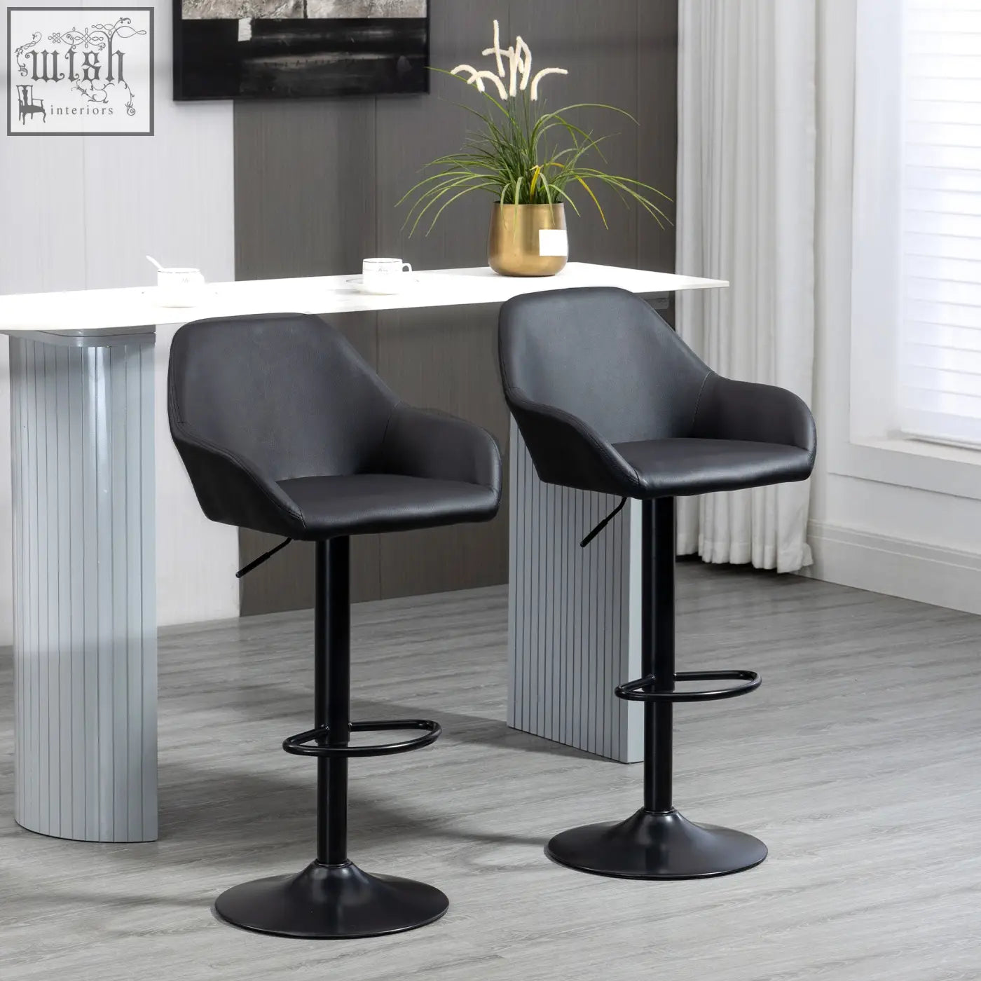 Black leatherette homcom bar stools set of 2 with gas lift swivel height adjustable skin friendly pu leather for kitchen counter