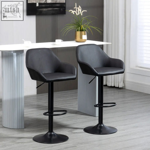 Black leatherette homcom bar stools set of 2 with gas lift swivel height adjustable skin friendly pu leather for kitchen counter