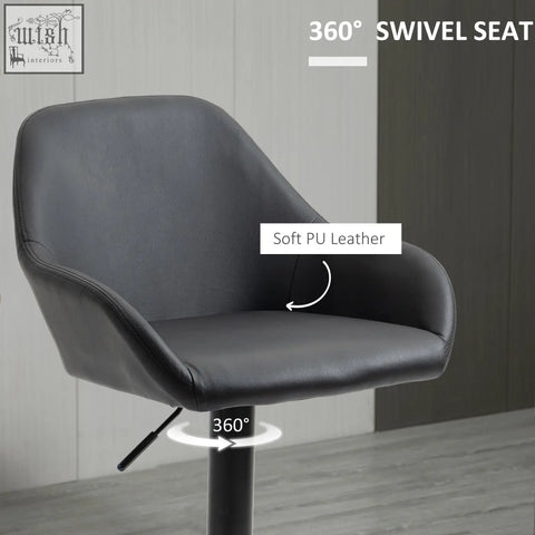 Black soft pu leather 360° swivel bar stool with gas lift height adjustment for kitchen counter use