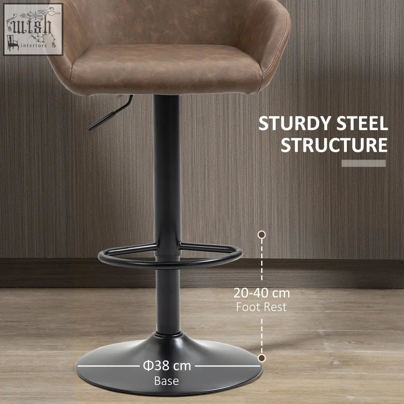 Brown homcom bar stools set of 2 with skin-friendly pu leather, gas lift, and sturdy steel base for kitchen counter use