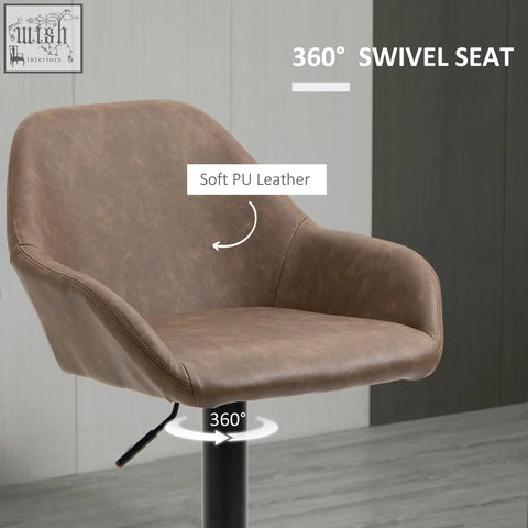 Brown soft pu leather bar stool with 360-degree swivel seat and gas lift for kitchen counter and dining room use