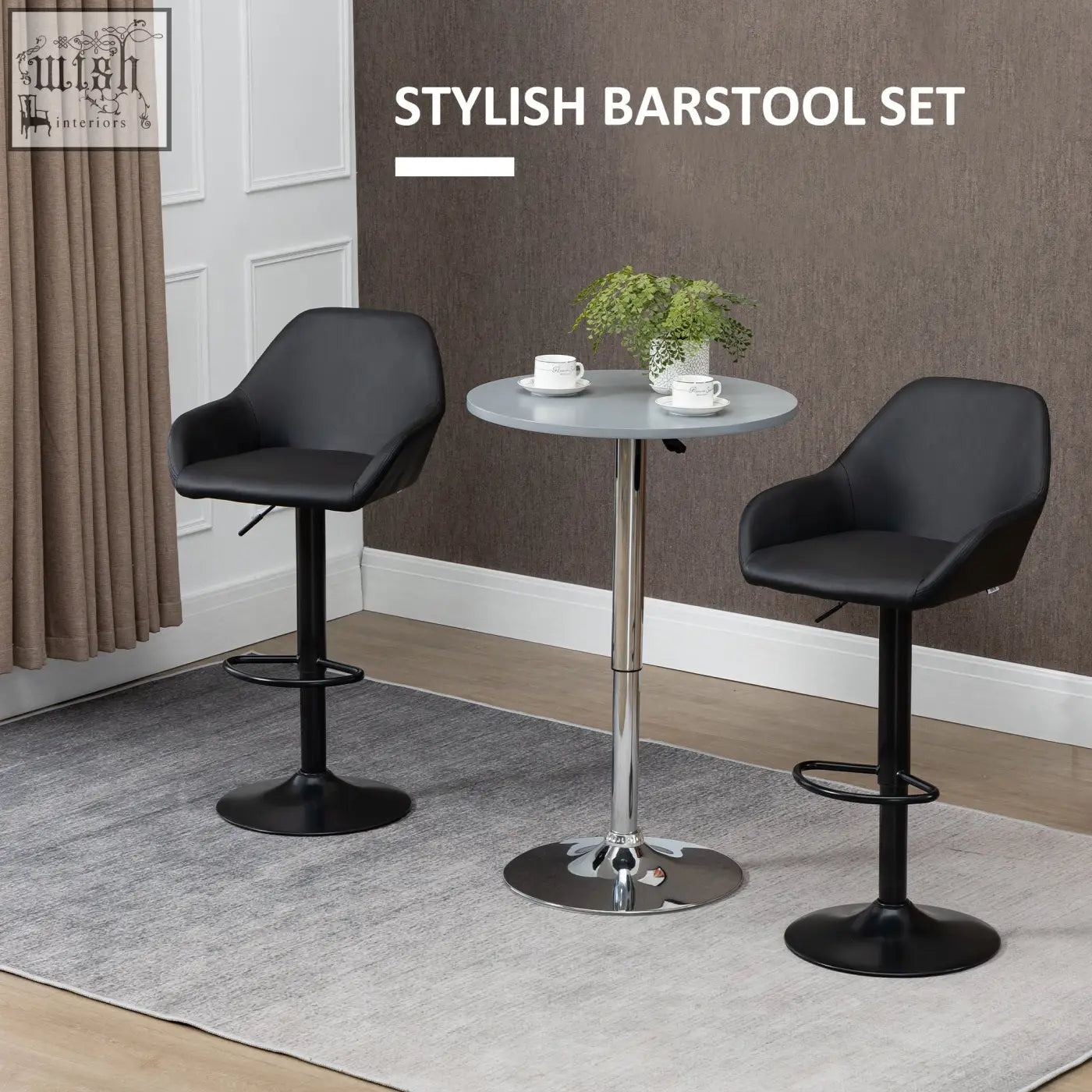 Stylish black pu leather kitchen counter bar stools set of 2 with gas lift chrome bases and footrests by homcom