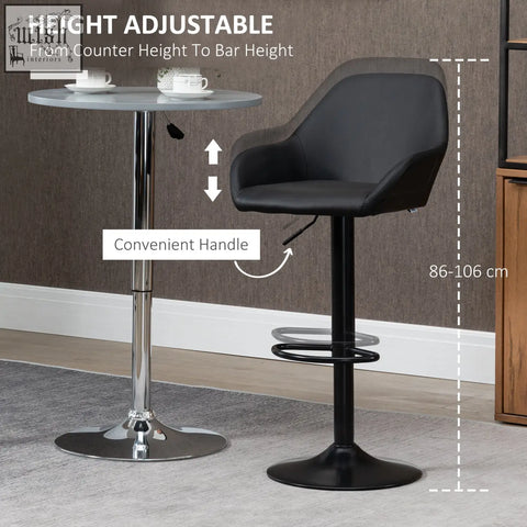 Black HOMCOM bar stools set of 2 with height adjustable gas lift, skin-friendly PU leather, chrome base for kitchen counter