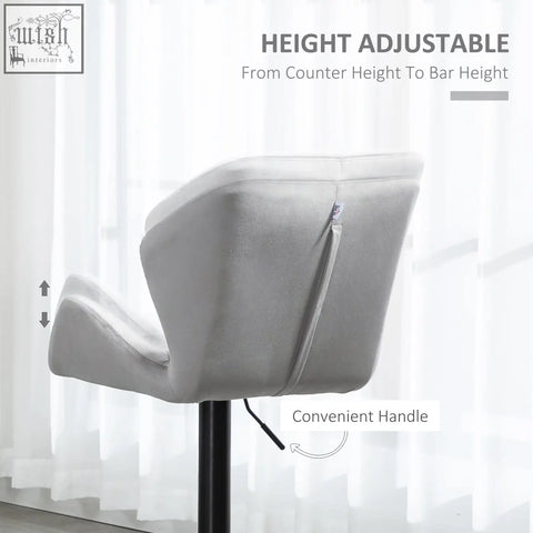 Gray upholstered homcom bar stools set of 2 with velvet-feel upholstery round base and metal frame footrest