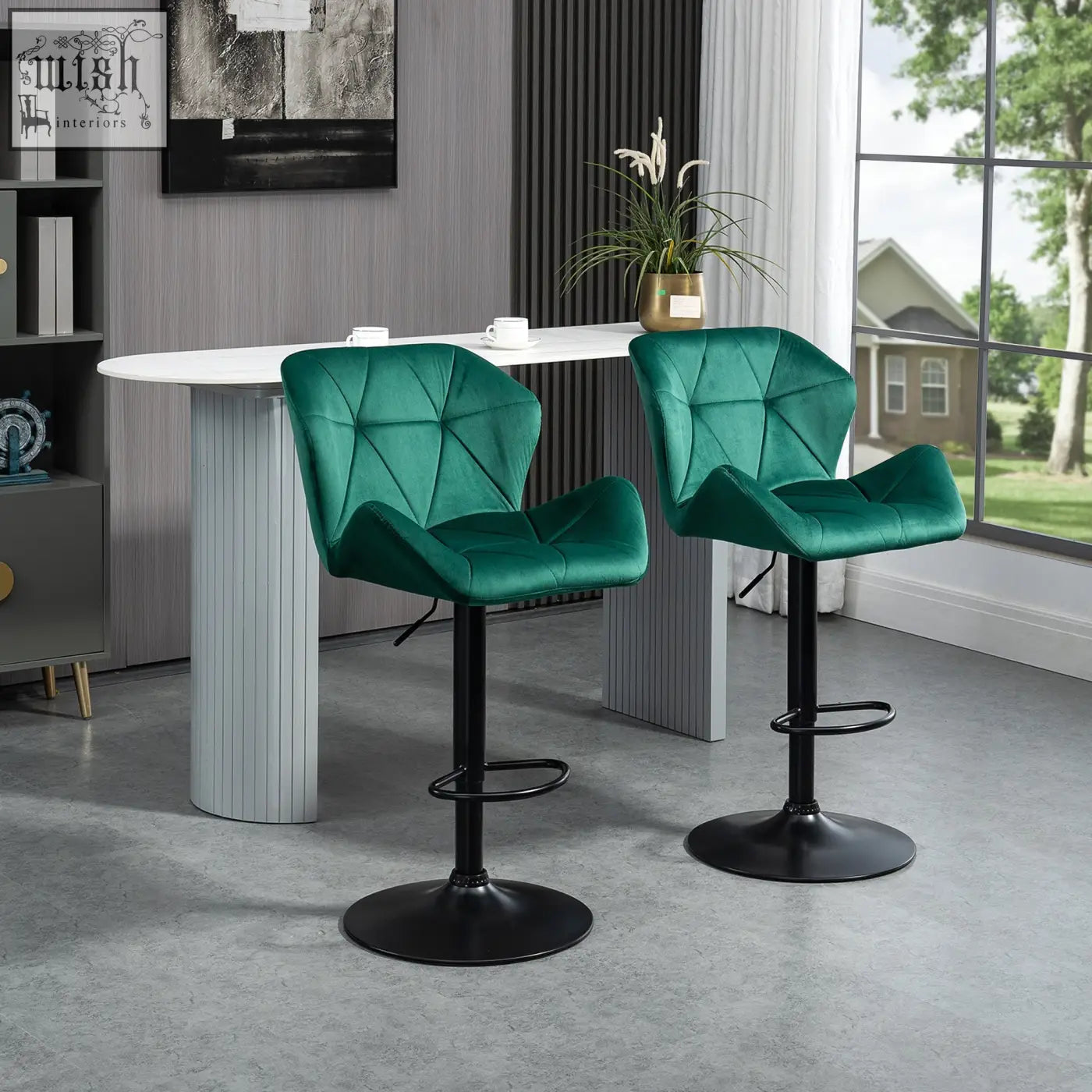 Homcom emerald green velvet-feel upholstery bar stools with metal frame round base and footrest set of 2