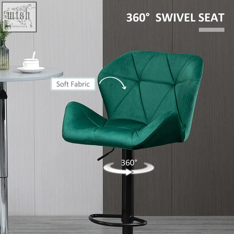 Emerald green homcom bar stools set of 2 with velvet-feel upholstery metal frame round base and 360 swivel seat