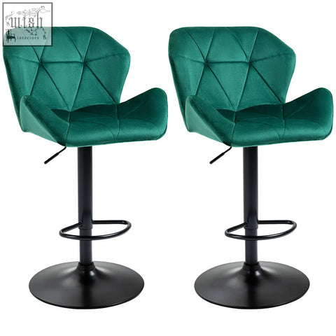 Homcom bar stools set of 2 with emerald green velvet-feel upholstery round base and black metal frame footrests