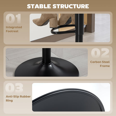 Black carbon steel bar stools with integrated footrest and anti slip rubber ring perfect for kitchen island seating