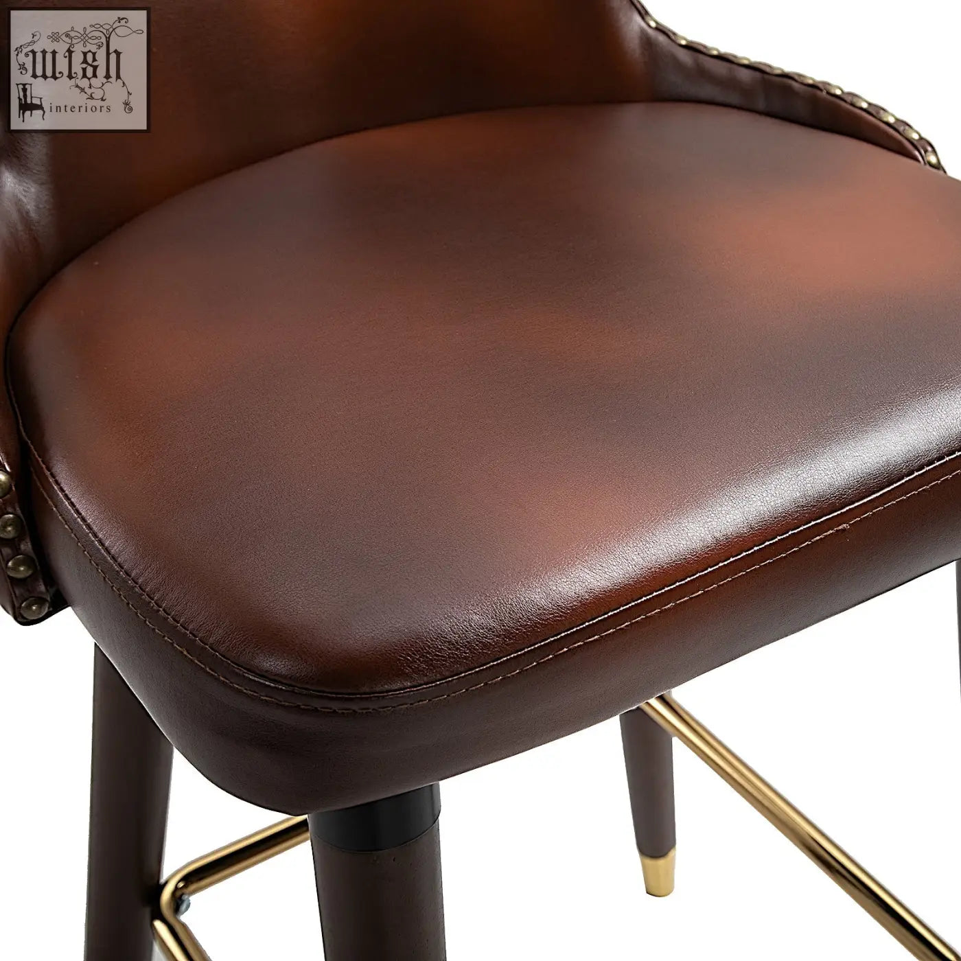 Brown leather homcom bar stools with brass accents and nailhead trim vintage style counter-height chairs