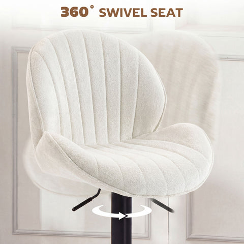 Cream white plush homcom bar stools with smooth gas lift swivel seat and black metal base for kitchen island