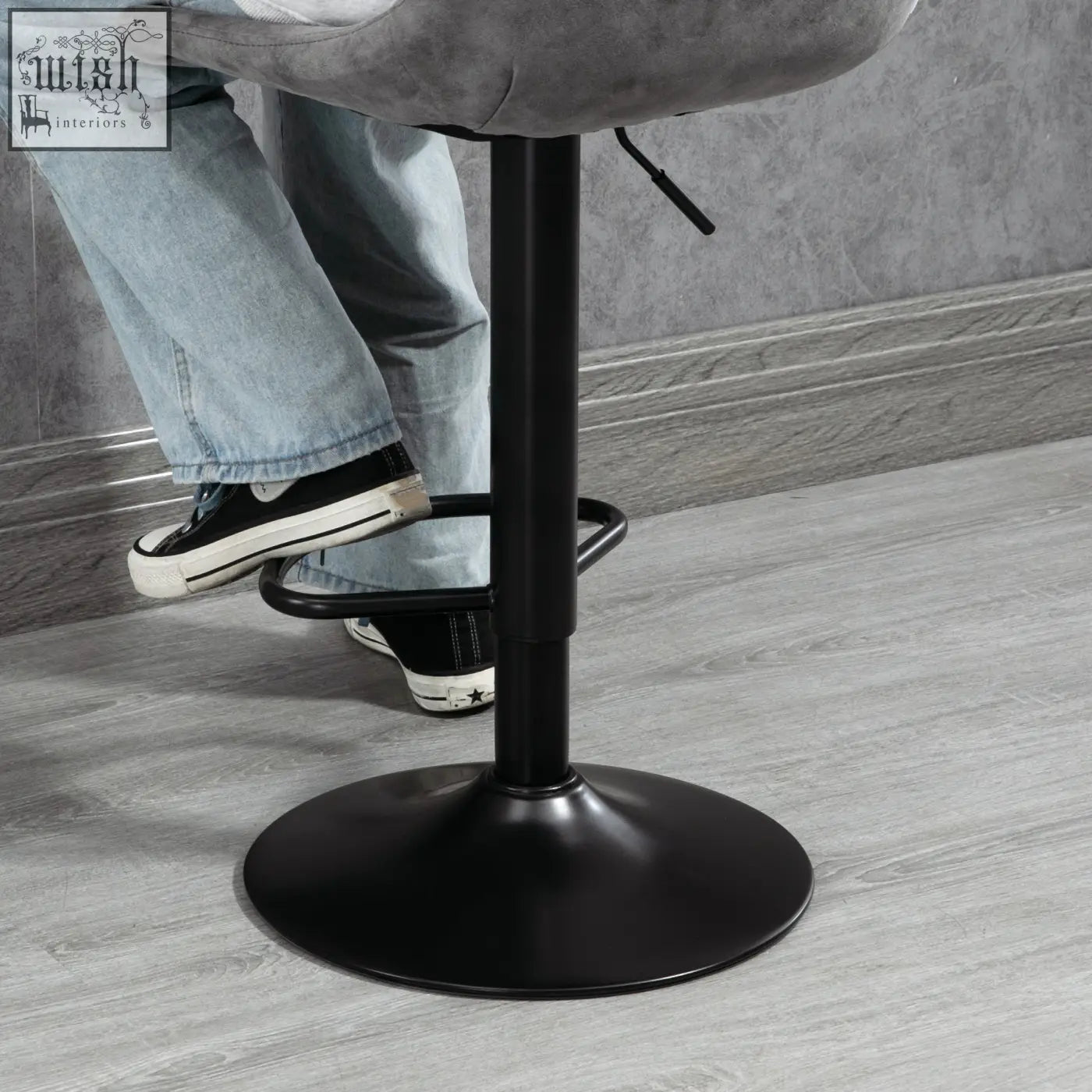 Gray upholstered homcom bar stools with swivel seat and adjustable black metal base perfect for kitchen island use