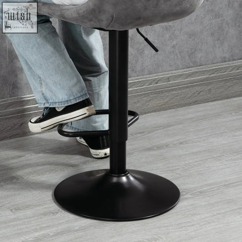 Gray upholstered homcom bar stools with swivel seat and adjustable black metal base perfect for kitchen island use