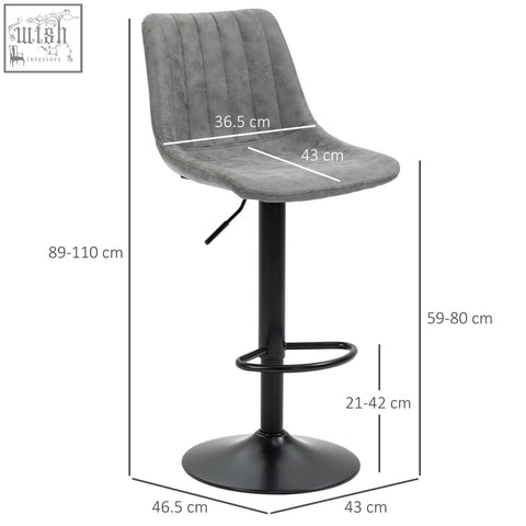 Gray velvet homcom bar stools set of 2 with black metal base adjustable height and swivel for kitchen island