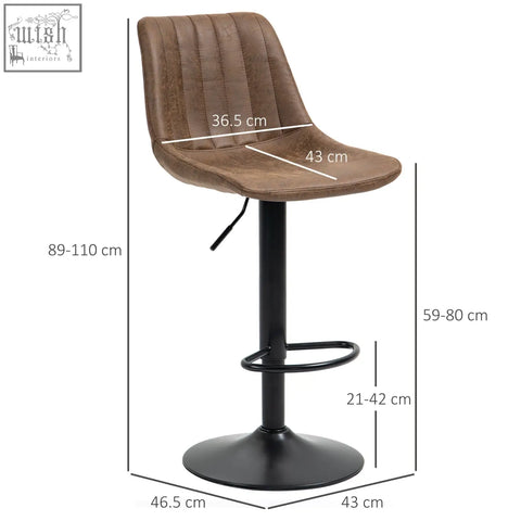 Brown faux leather HOMCOM bar stools with adjustable height swivel and black metal base perfect for kitchen island use