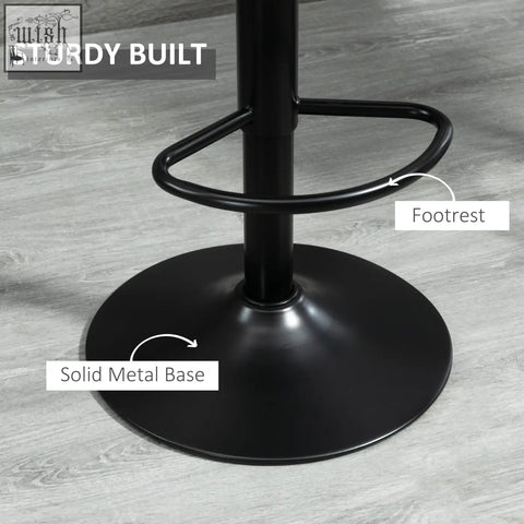 Black metal homcom bar stools with solid circular base adjustable steel footrest and swivel feature for kitchen island