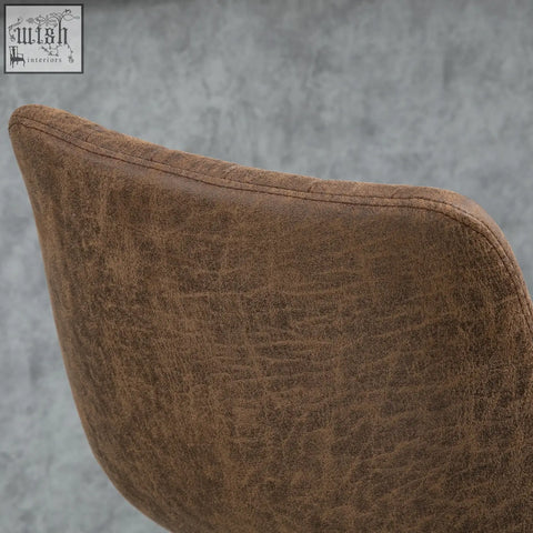 Brown faux leather bar stools backrest with textured worn finish for kitchen island counter use and easy clean with microfibre cloth