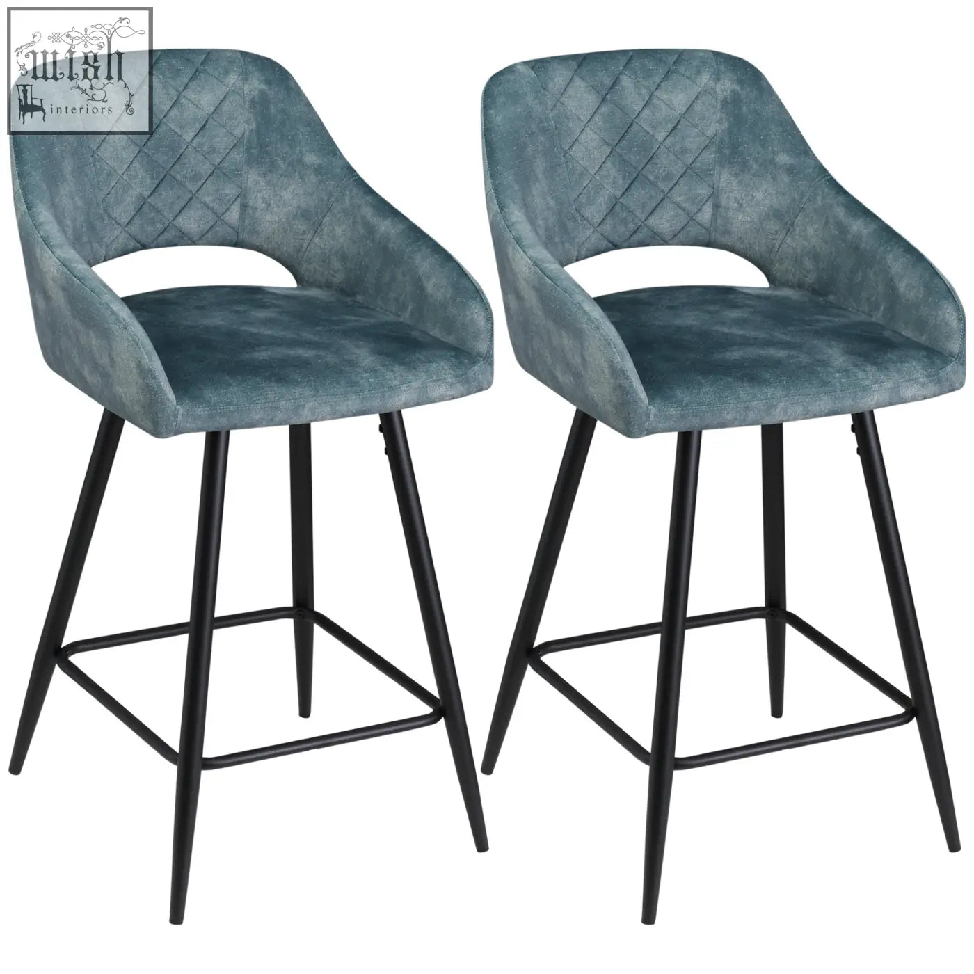 Teal HOMCOM bar stools set of 2 with beautiful velvet-feel upholstery and black metal legs for kitchen island seating
