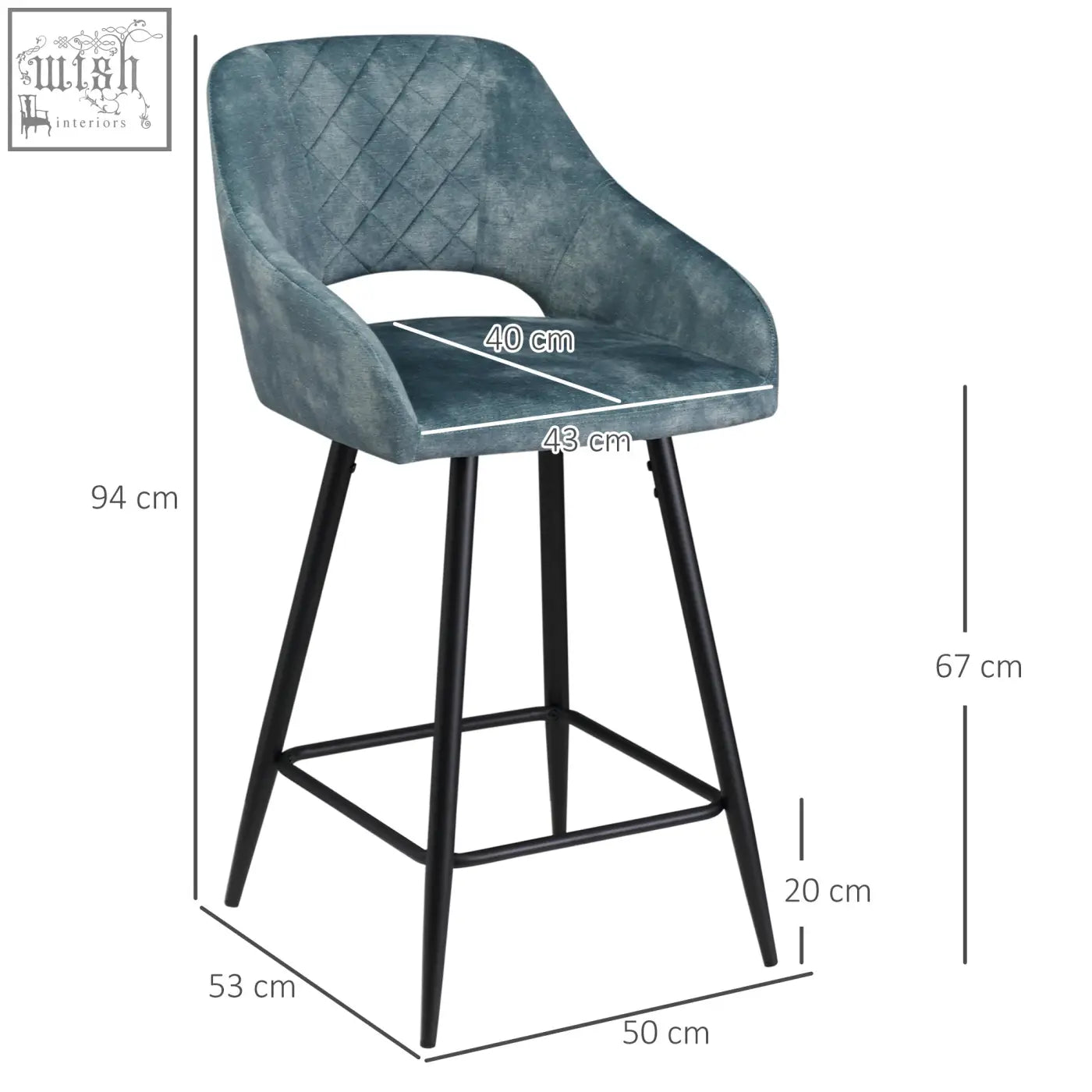 Teal HOMCOM bar stools set of 2 with beautiful velvet-feel upholstery and black metal legs for kitchen island use