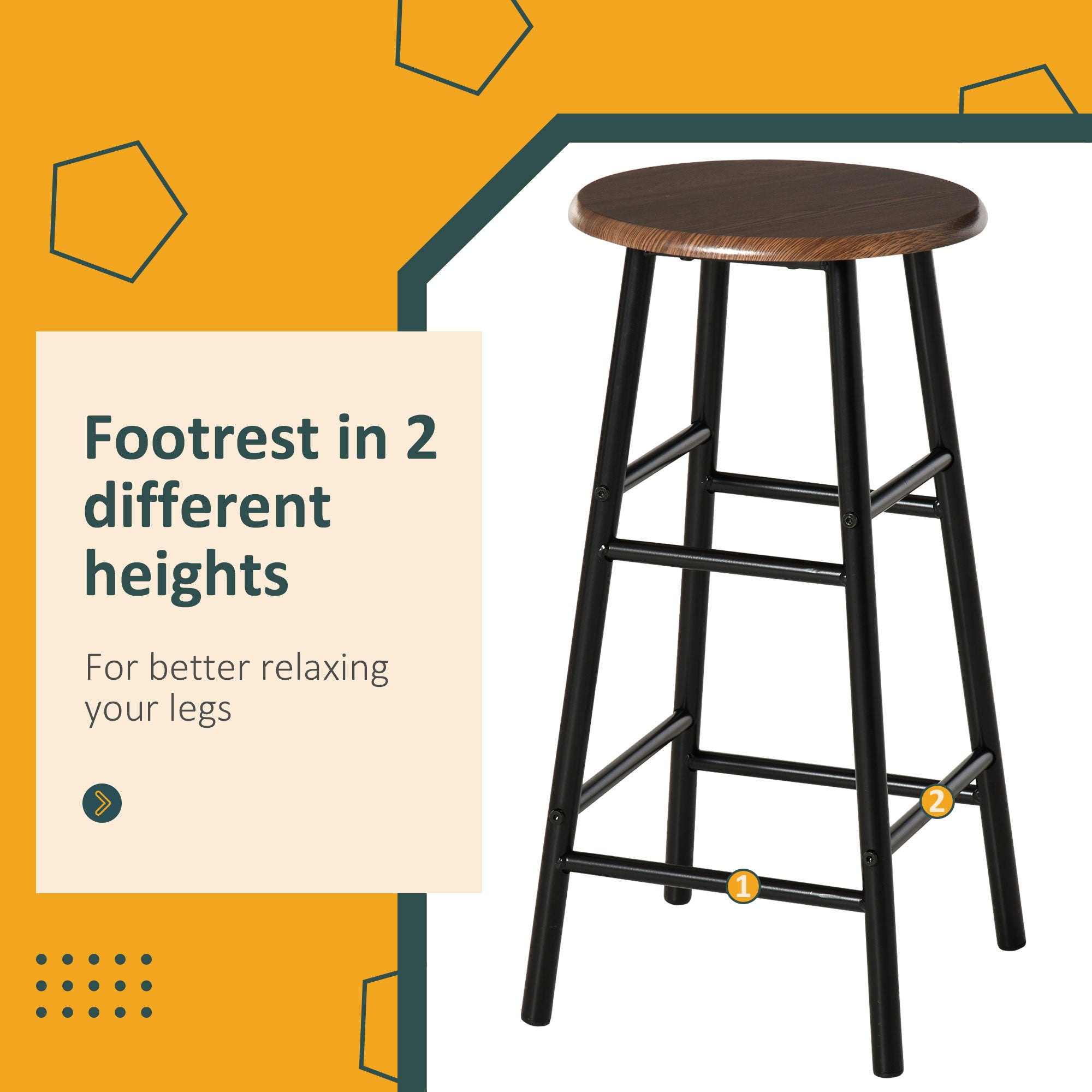 Black metal bar stool with round dark wood seat from homcom bar table set for kitchen dining cafe compact size