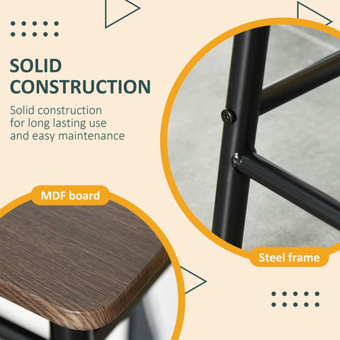 Black steel-framed dining chair with dark wood-grain mdf seat from homcom compact bar table set