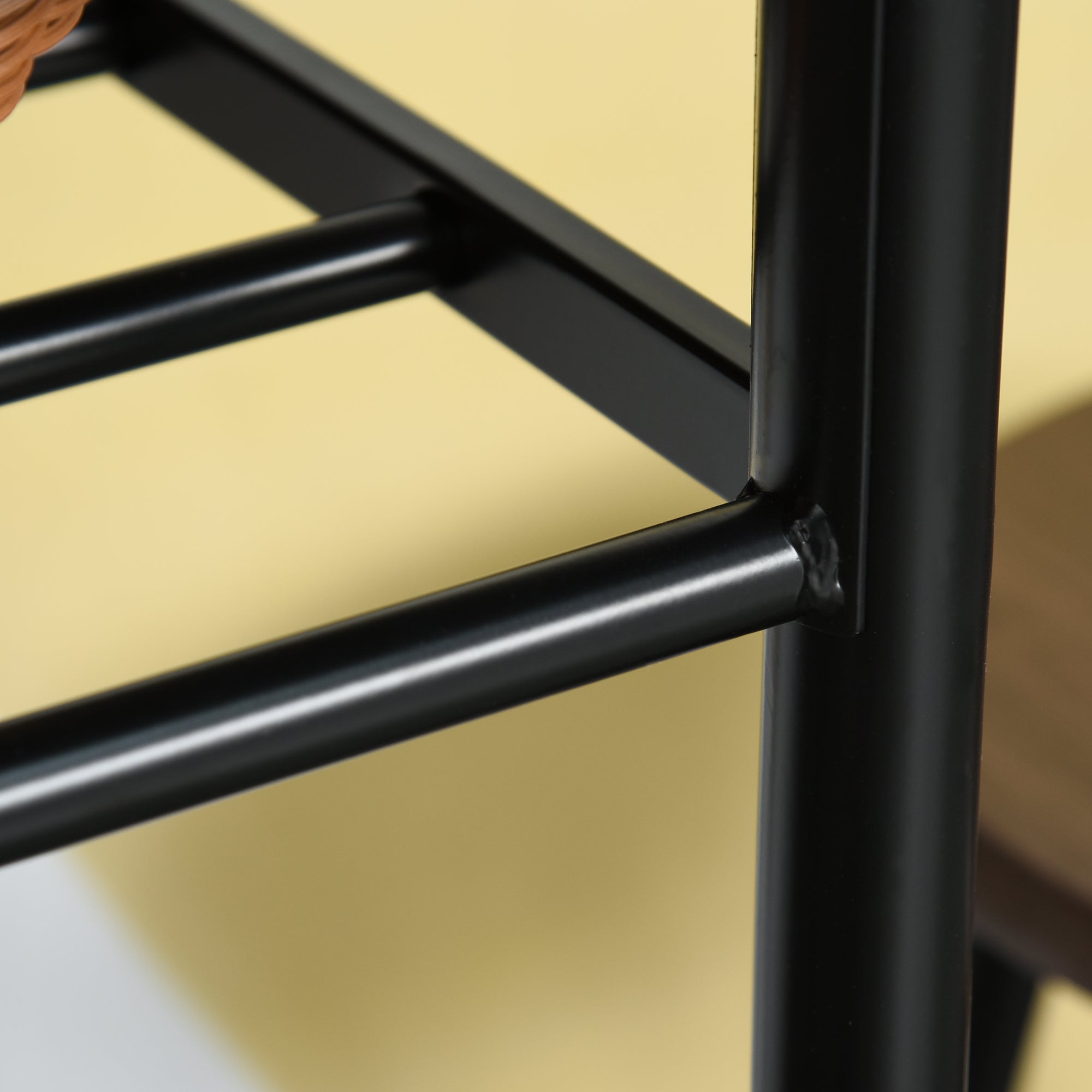 Black metal shelf frame with sleek matte rods and clean weld joints in homcom bar table set with two matching stools