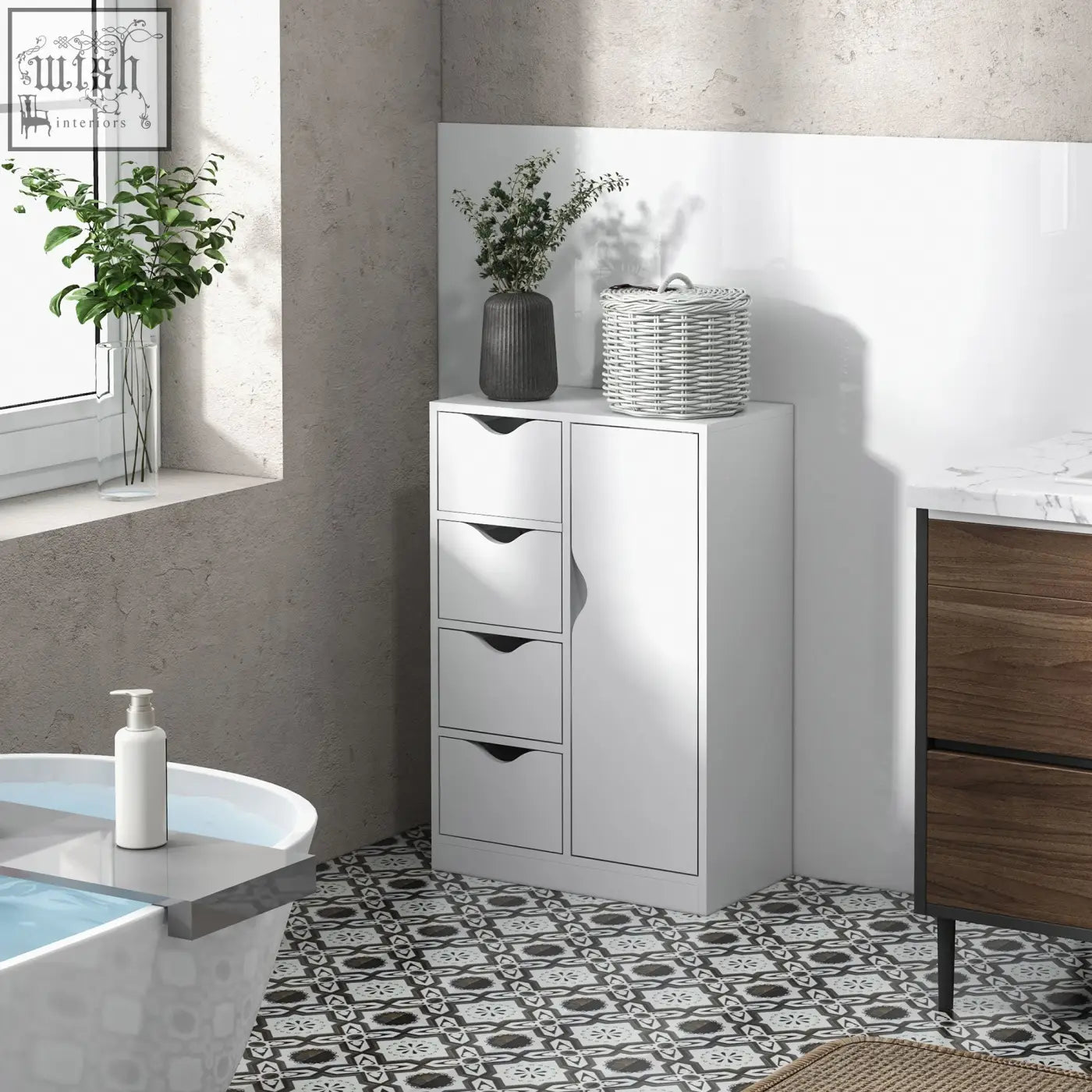 White homcom bathroom freestanding two-tier cabinet with four drawers and door for kitchen bedroom storage