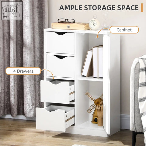 White homcom bathroom cabinet with four drawers and open shelves sleek two-tier cabinet for versatile storage