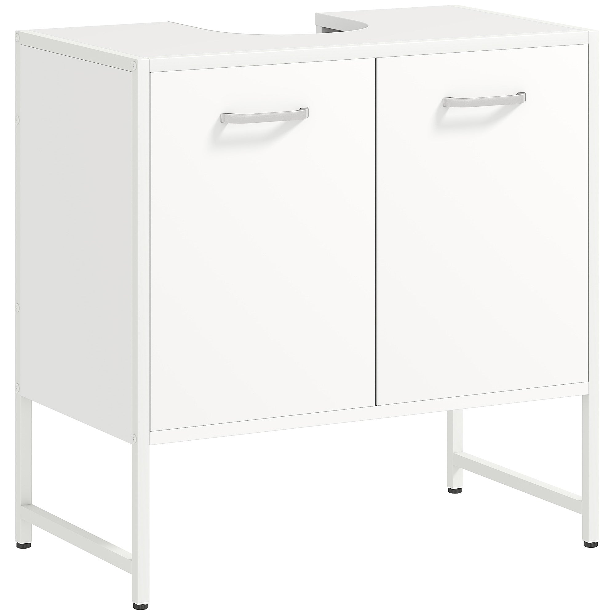 White HOMCOM sink bathroom cabinet with two soft-close doors silver handles under sink storage unit