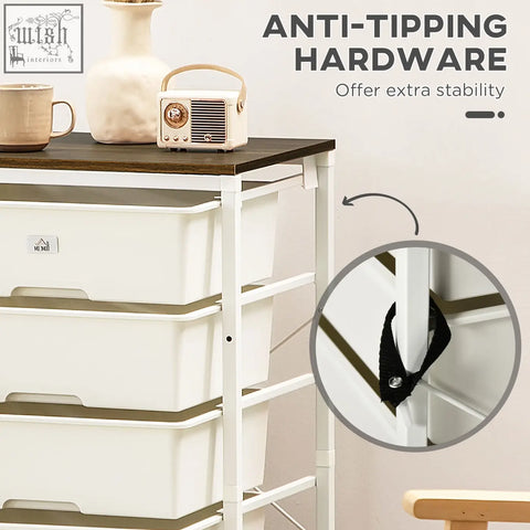 Homcom bedroom chest of drawers with six drawers white plastic front beige accents and sturdy steel frame with anti tipping hardware