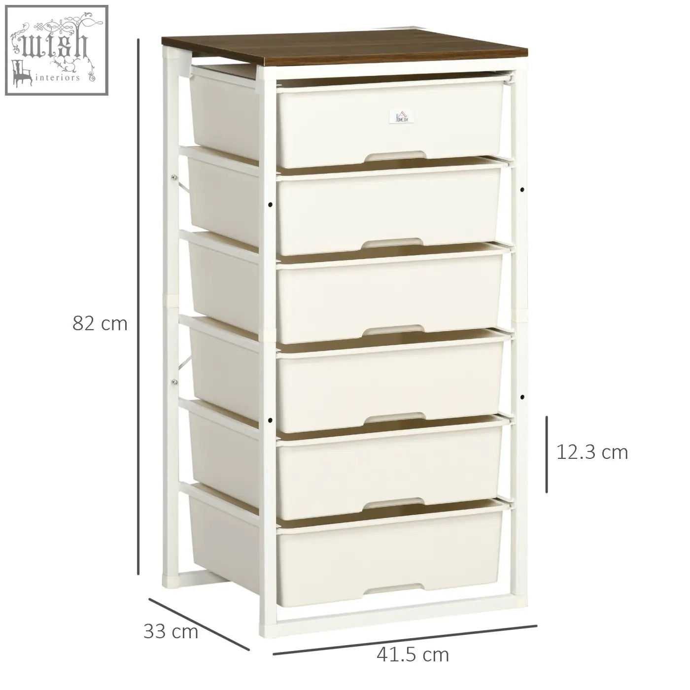 White homcom bedroom chest of drawers with wooden top steel frame and five drawers for living room storage