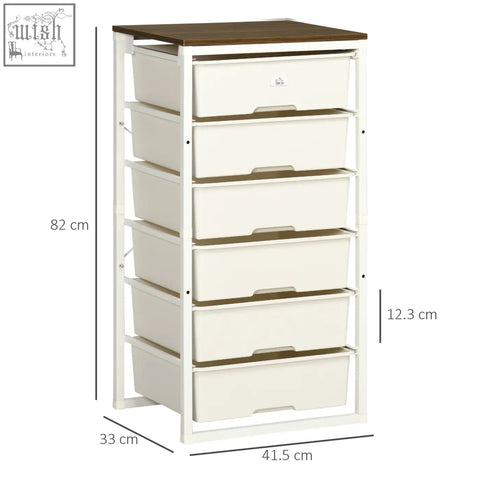 White homcom bedroom chest of drawers with wooden top steel frame and five drawers for living room storage