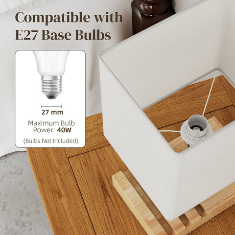 White fabric homcom bedside lamp with wooden base modern table lamp for bedroom with e27 bulb socket