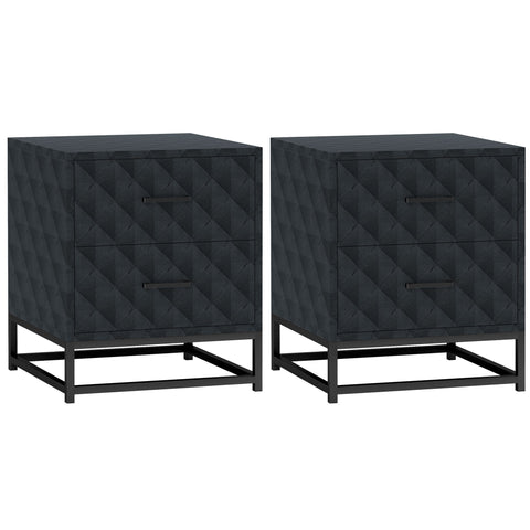 Black diamond-patterned bedside tables with sleek black steel frame and two drawers for bedroom or living room storage