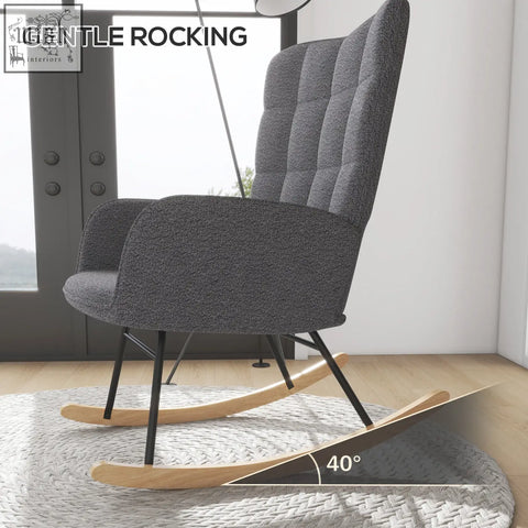 Dark grey homcom berber fleece rocking chair with black metal legs and curved wooden base for gentle rocking