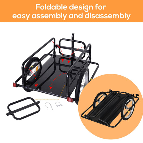 Black homcom bike cargo trailer with steel frame construction flat platform two wheels and hitch for camping storage