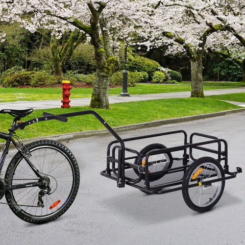 Black homcom bike cargo trailer with steel frame construction and handlebar attachment for camping and transport