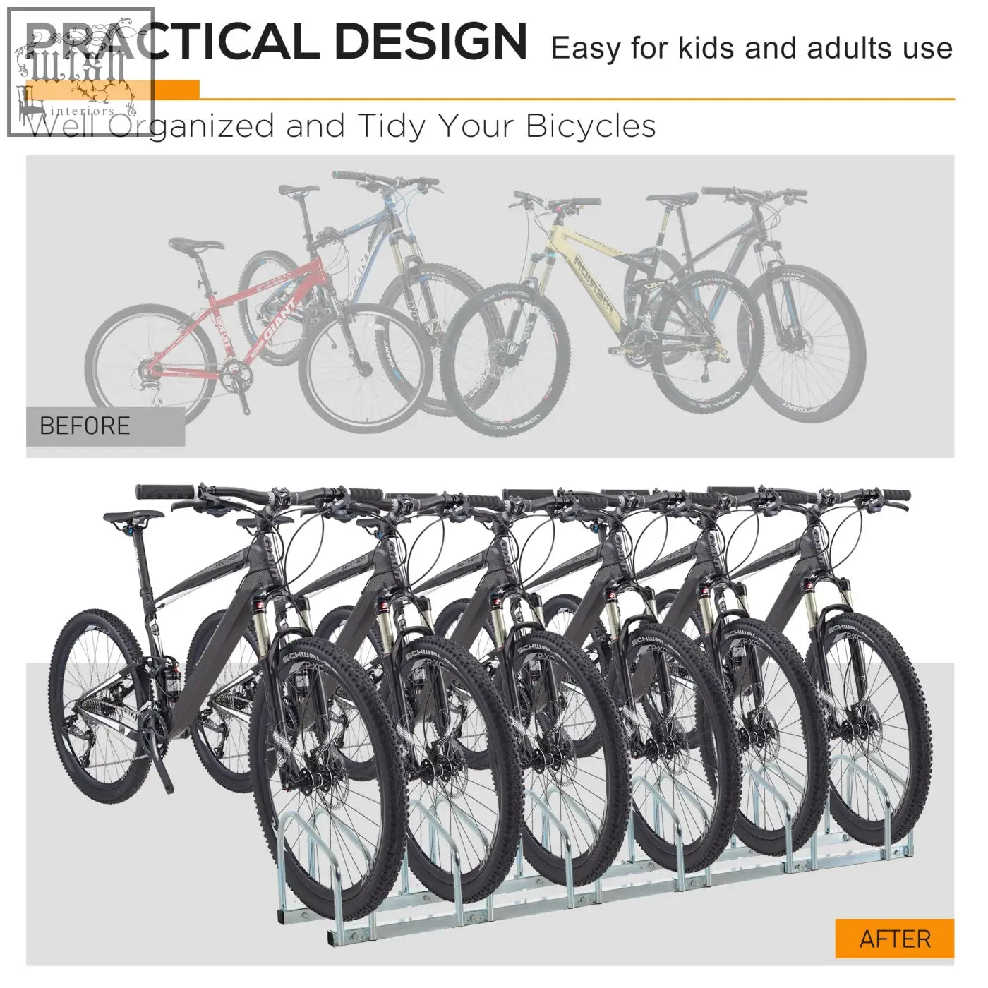 Silver metal homcom bike stand parking rack holding six bikes perfect for smaller spaces floor or wall mount