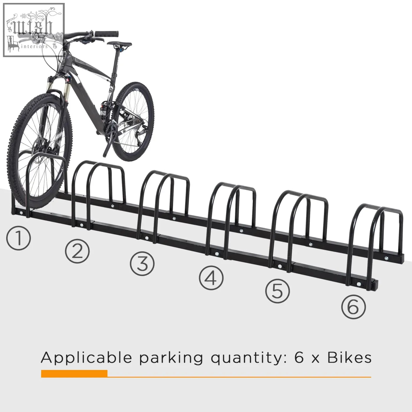 Black metal homcom bike stand with six bike slots for smaller spaces floor or wall mount locking storage rack