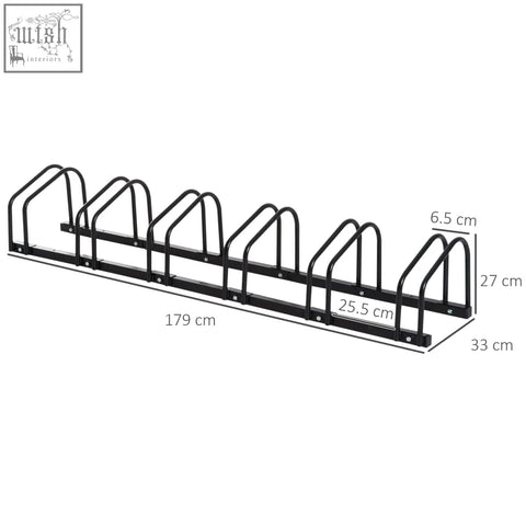 Black metal bike stand with six curved arches for locking six bikes in smaller spaces by HOMCOM