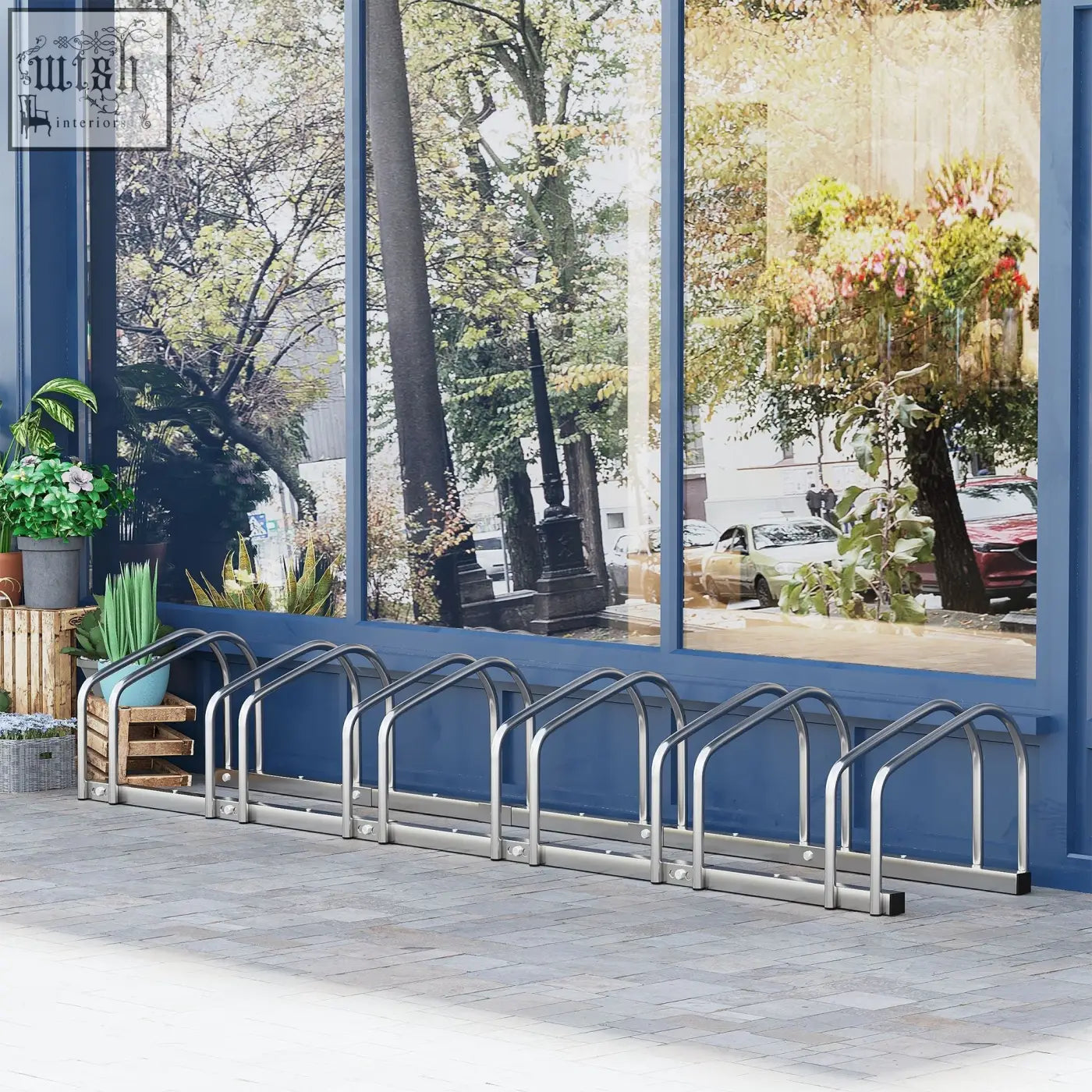 Stainless steel six bikes parking rack with sleek arched design and sturdy base for smaller spaces by HOMCOM
