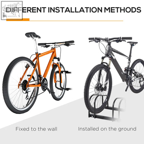 Black metal six bikes parking rack with curved arms and sturdy base for smaller spaces by homcom
